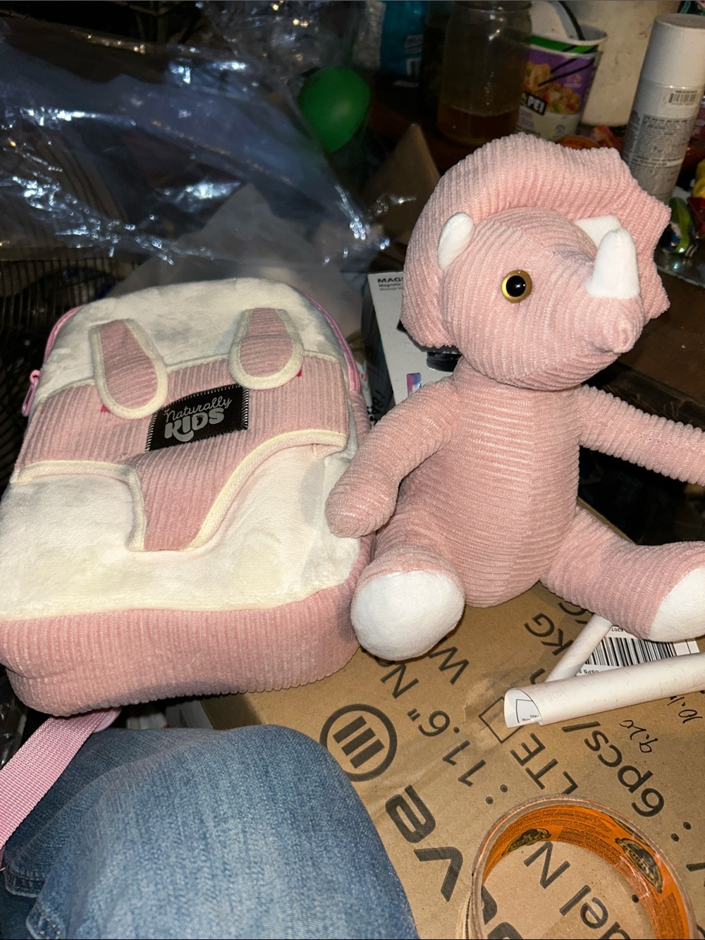 Pink Plush Triceratops Toy & Backpack Set
